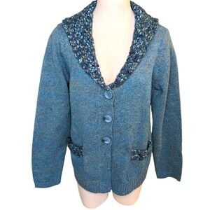 Christopher & Banks Chunky Blue Cardigan Sweater Womens Large Lagenlook Boucle